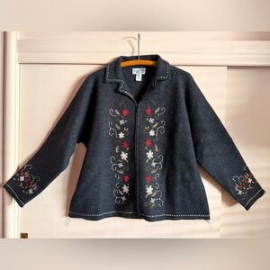 Pendleton Charcoal Zipfront Jacket Blazer Cardigan 2x floral